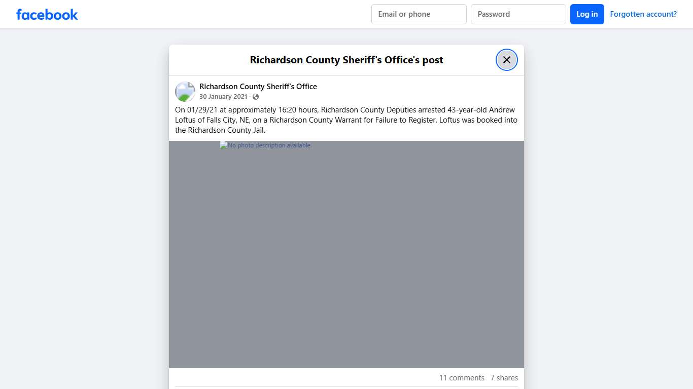 On 01/29/21 at... - Richardson County Sheriff's Office Facebook