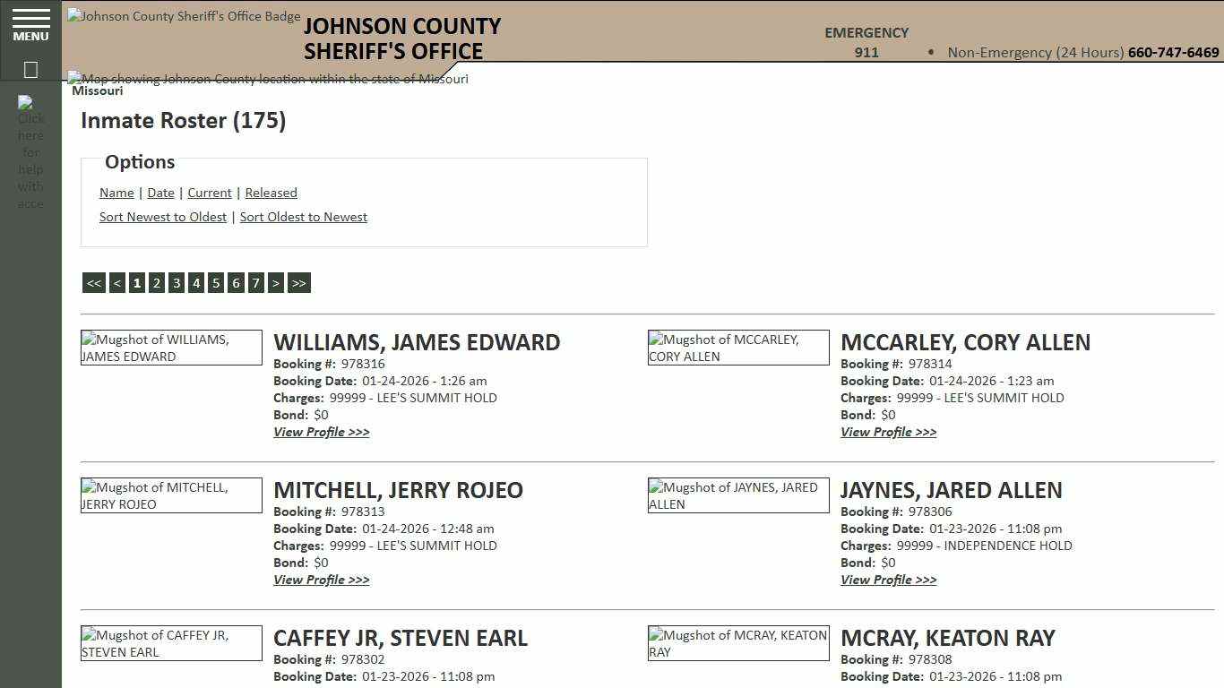 Inmate Roster - Current Inmates Booking Date Descending - Johnson County Sheriff MO
